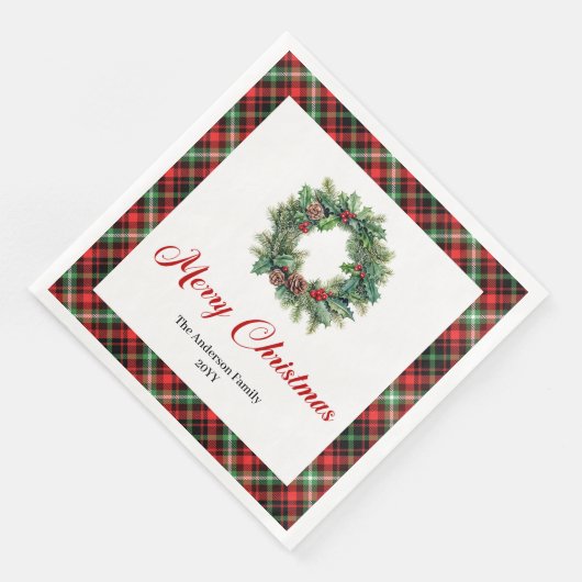 Classic Pine Wreath Christmas Napkin Custom Name Serviette (Ecke)