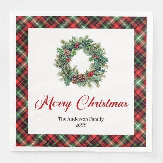 Classic Pine Wreath Christmas Napkin Custom Name Serviette (Vorderseite)