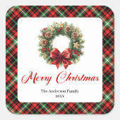 Classic Pine Wreath Holiday Sticker Custom Name (Vorderseite)