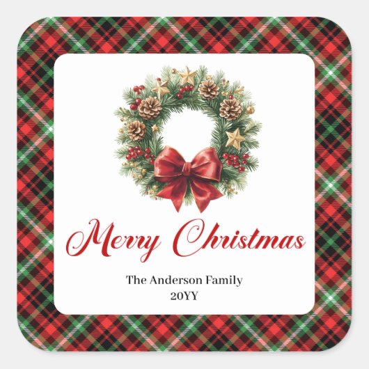 Classic Pine Wreath Holiday Sticker Custom Name (Vorderseite)