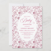 Classic Pink and White Rose Pattern Baby Shower  Einladung (Vorderseite)