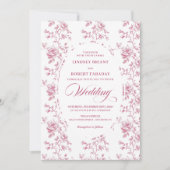 Classic Pink and White Toile Roses Wedding Invite Einladung (Vorderseite)