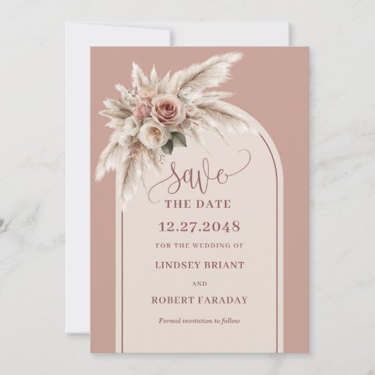 Classic Pink Boho Floral Arch Save the Date Invite Einladung (Vorderseite)