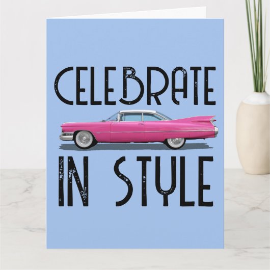 CLASSIC PINK CAR FINDET BIRTHTAGKARTE KARTE (Vorderseite)