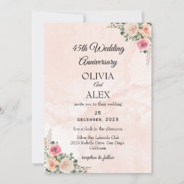 Classic Pink Cream Floral Wedding Anniversary Einladung
