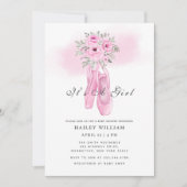 Classic Pink Floral Ballerina Shoes Baby Shower  Einladung (Vorderseite)