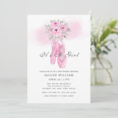 Classic Pink Floral Ballerina Shoes Baby Shower  Einladung (Stehend Vorderseite)