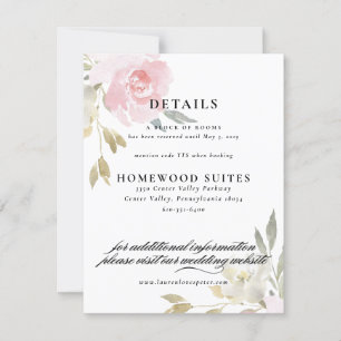 Classic Pink Floral Wedding Guest Information Card Einladung