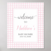 Classic Pink Gingham Baby Dusche Willkommen Poster (Vorne)