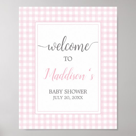 Classic Pink Gingham Baby Dusche Willkommen Poster (Vorne)