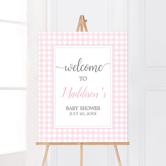 Classic Pink Gingham Baby Dusche Willkommen Poster