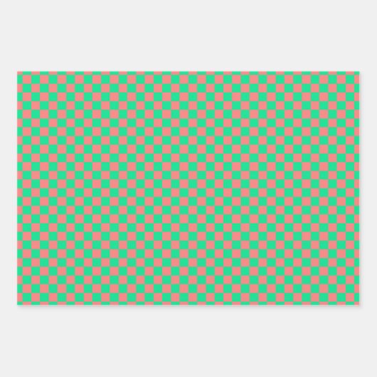 Classic Pink, grün Kariert Geschenkpapier Set (Vorderseite)