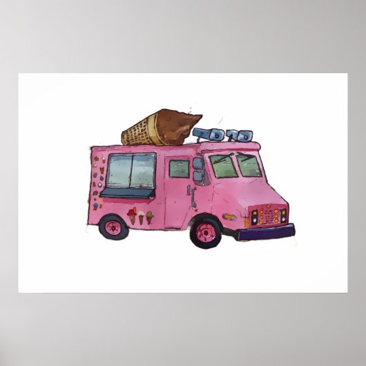 Classic pink ice cream truck with cone on top poster (Vorne)