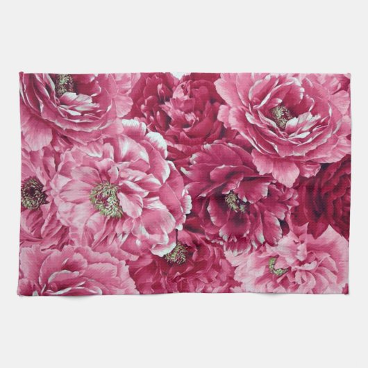 Classic Pink Peonies Clusters Floral Kitchtuch Küchentuch (Horizontal)