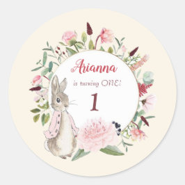 Classic Pink Peter der Kaninchen Floral Geburtstag Runder Aufkleber