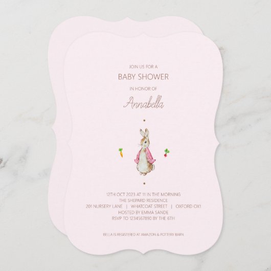 Classic Pink Peter der Rabbit Beatrix Baby Dusche Einladung (Vorne/Hinten)