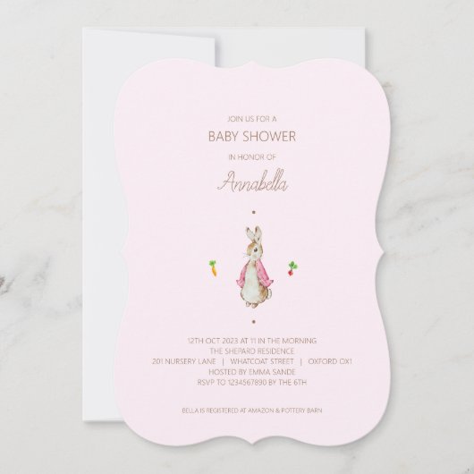 Classic Pink Peter der Rabbit Beatrix Baby Dusche Einladung (Vorderseite)