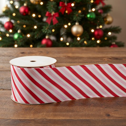 Classic Pink Red Stripes Christmas Ripsband