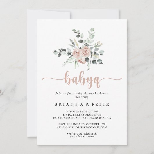 Classic Pink Rose BabyQ Baby Duschgrill Einladung (Vorderseite)