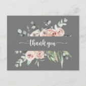 Classic Pink Rose Floral Gray Vielen Dank Postkarte (Vorderseite)
