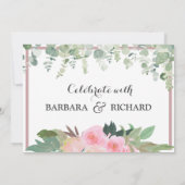 CLASSIC Pink Rose Floral Hochzeitstag Gerettet Einladung (Rückseite)