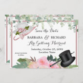 CLASSIC Pink Rose Floral Hochzeitstag Gerettet Einladung (Vorne/Hinten)