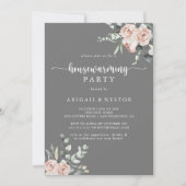 Classic Pink Rose Gray Housewarming Party Einladung (Vorderseite)