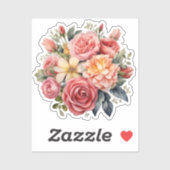 Classic Pink Roses Floral on a Blue Background Aufkleber (Blatt)