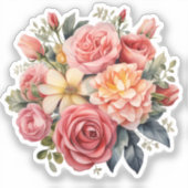 Classic Pink Roses Floral on a Blue Background Aufkleber (Vorderseite)