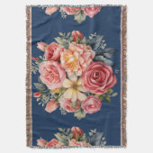 Classic Pink Roses Floral on a Blue Background Decke (Vorderseite Vertikal)