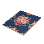 Classic Pink Roses Floral on a Blue Background Fliese (Seite)