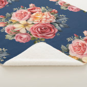 Classic Pink Roses Floral on a Blue Background Sherpadecke (3/4)