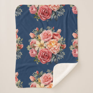 Classic Pink Roses Floral on a Blue Background Sherpadecke