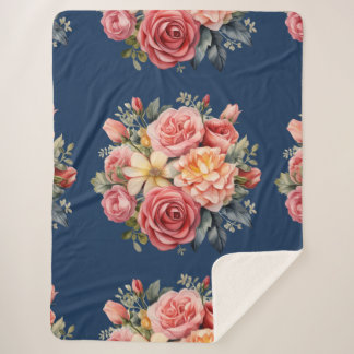 Classic Pink Roses Floral on a Blue Background Sherpadecke