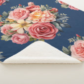 Classic Pink Roses Floral on a Blue Background Sherpadecke (3/4)