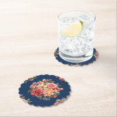 Classic Pink Roses Floral on a Blue Background Untersetzer (Vor Ort)