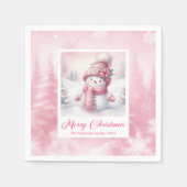 Classic Pink Snowman Christmas Scene Napkins Kids Serviette (Vorderseite)