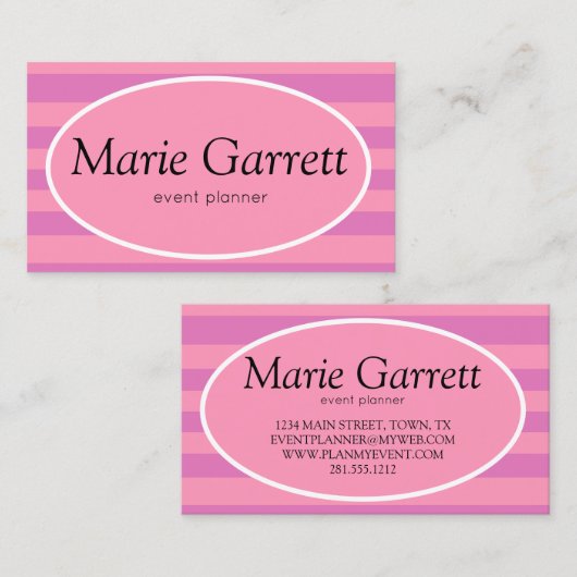 Classic Pink Stripe Business Card Visitenkarte (Vorne/Hinten)
