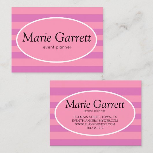 Classic Pink Stripe Business Card Visitenkarte (Vorne/Hinten)