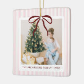 Classic Pink Stripes Red Bow Christmas Ceramic Orn Keramikornament (Links)