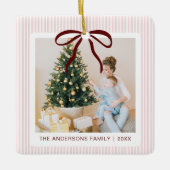 Classic Pink Stripes Red Bow Christmas Ceramic Orn Keramikornament (Vorderseite)