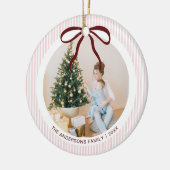 Classic Pink Stripes Red Bow Christmas Keramik Ornament (Links)