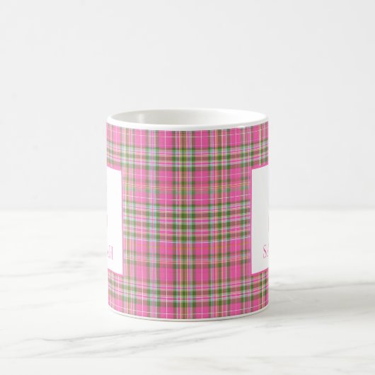 Classic Pink Tartan Plaid Monogram Name Kaffeetasse (Mittel)