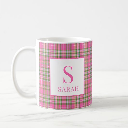 Classic Pink Tartan Plaid Monogram Name Kaffeetasse (Links)