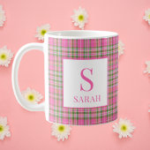Classic Pink Tartan Plaid Monogram Name Kaffeetasse