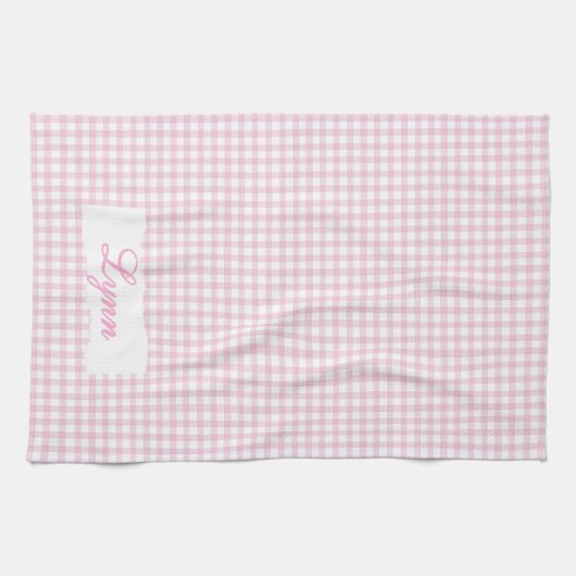Classic Pink & White Gingham | Personalized Name Geschirrtuch (Horizontal)