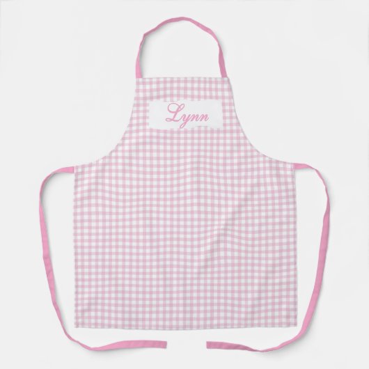 Classic Pink & White Gingham | Personalized Name Schürze (Vorderseite)