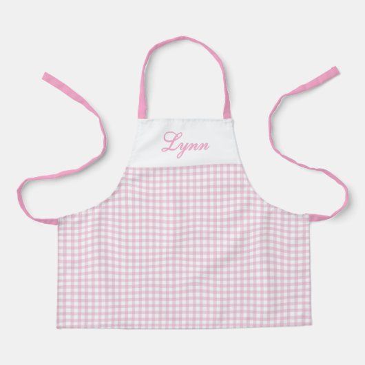 Classic Pink & White Gingham | Personalized Name Schürze (Vorderseite)