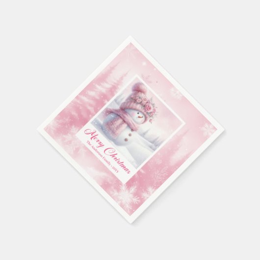 Classic Pinkmas Cozy Winter Forest Kids Gift Xmas Serviette (Ecke)