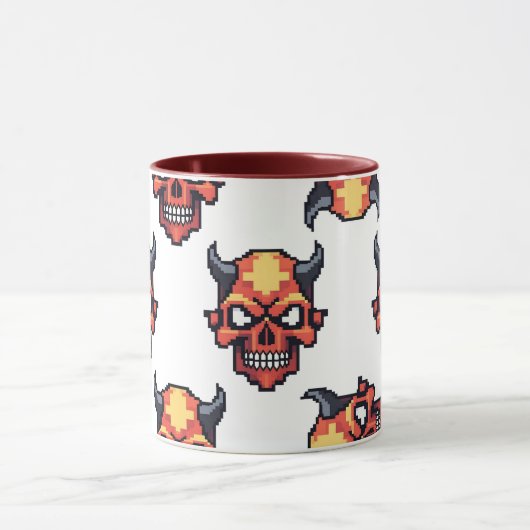 Classic Pixelated Devil Skull Pattern Mug Tasse (Zentrum)